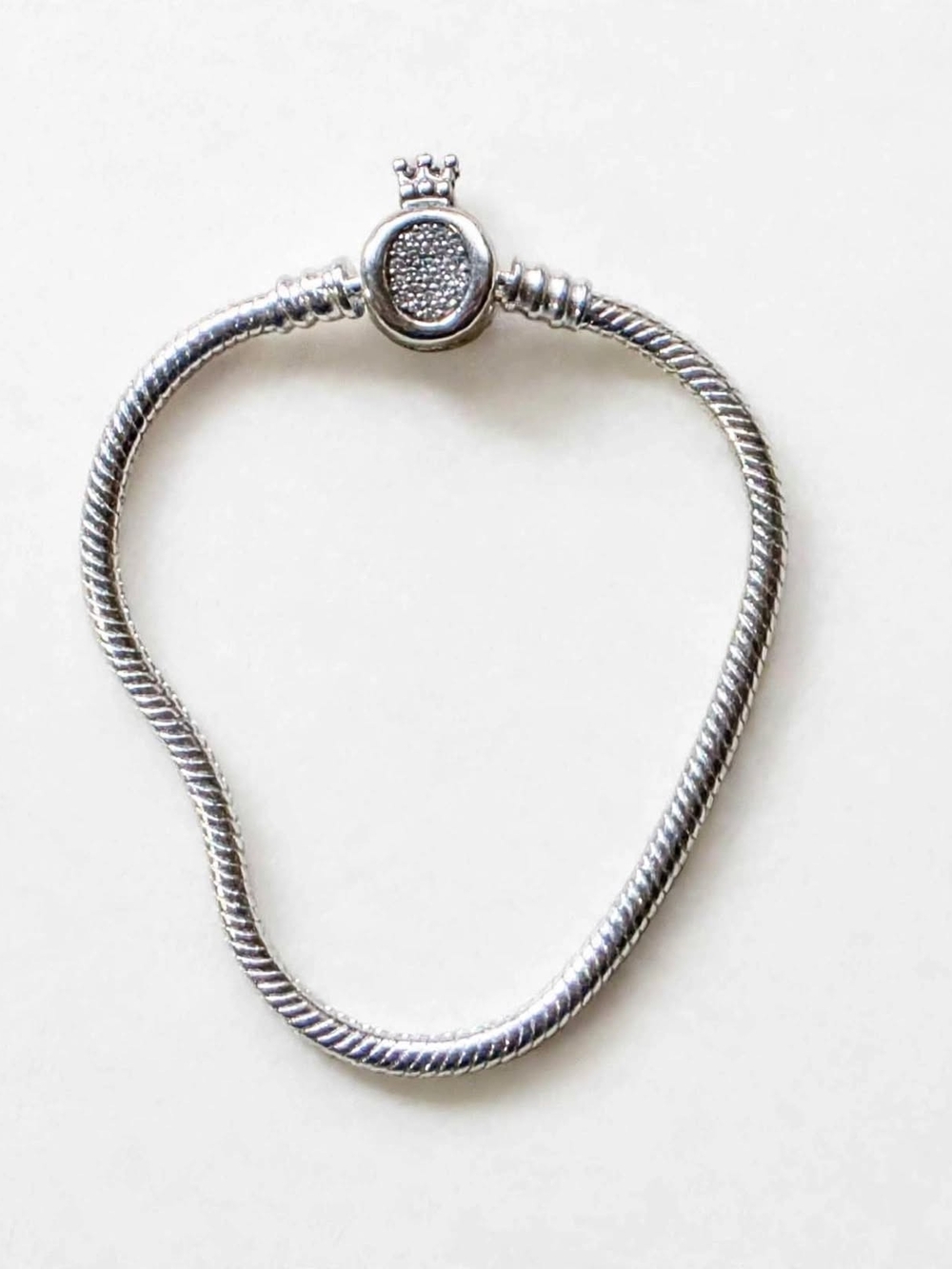 Crown O Clasp Snake Chain Charm Bracelet Sterling Silver 925 Size 6.5"